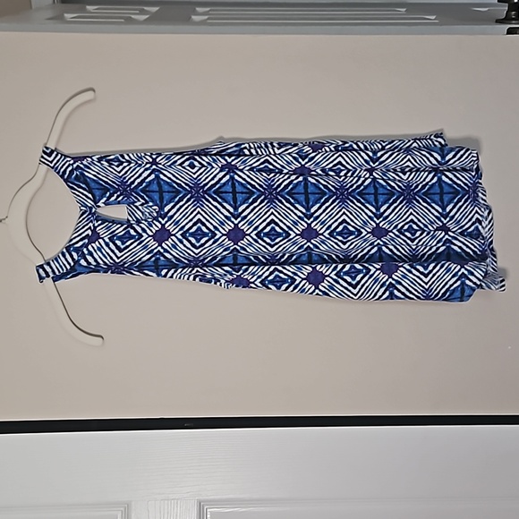 Cable & Guage Geo Diamond Blue White Keyhole Back High Neck Sleeveless Tank Lg - Picture 5 of 6